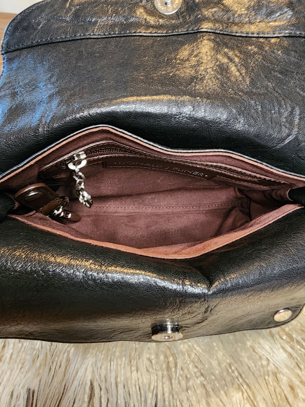 Donald J Pliner Black Studded Shoulder Leather Hobo Handbag - Picture 2 of 9